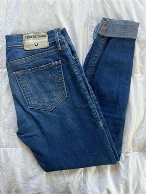 True Religion Halle Mid Rise Super Skinny Leg Jeans - Navy Blue